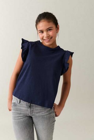 Blue Young Gina Tricot Y Flounce T Shirts | 65AXDTPFJ