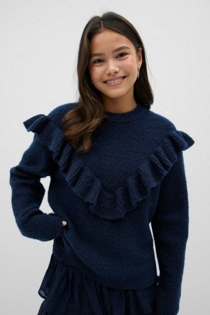 Blue Young Gina Tricot Y Frill Sweaters | 10HCKVIAR