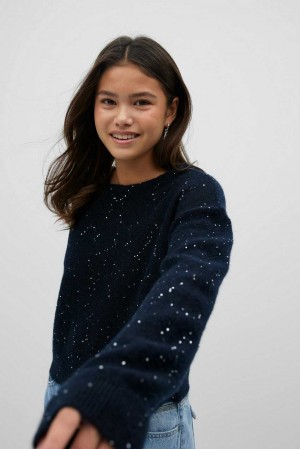 Blue Young Gina Tricot Y Knitted Glitter Sweaters | 61AGTQNXS