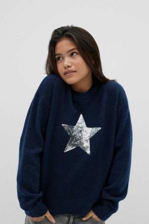 Blue Young Gina Tricot Y Knitted Star Sweaters | 42RAFLDWU