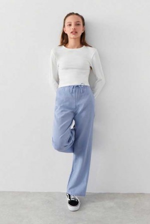 Blue Young Gina Tricot Y Linenmix Trousers | 85VIZEOCD