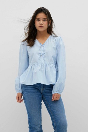 Blue Young Gina Tricot Y Puff Sleeve Blouse | 23MHIOLJP