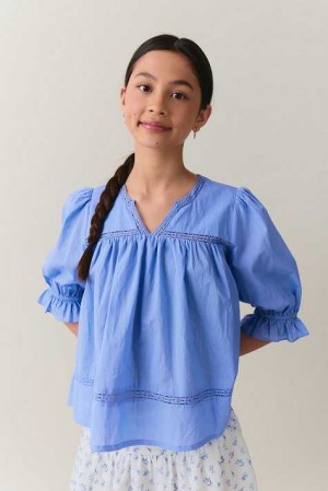 Blue Young Gina Tricot Y Puff Sleeve Blouse | 18HWRZFLV