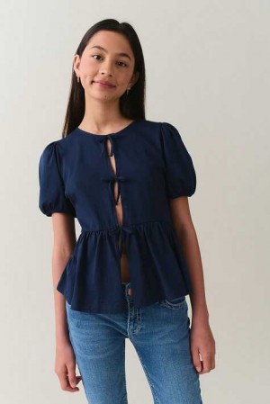 Blue Young Gina Tricot Y Puff Sleeve Top | 10HWNIXGB