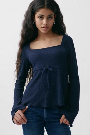 Blue Young Gina Tricot Y Scandi Tie Top | 69FVXPQON