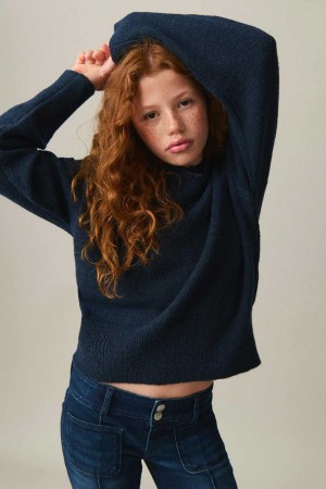 Blue Young Gina Tricot Y Soft Knitted Hoodie | 03SUFJWKA