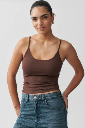 Brown Women Gina Tricot Basic Strap Tank Top | 46LWFCZNT