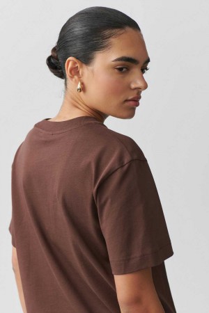 Brown Women Gina Tricot Basic T Shirts | 01WVQHYDP