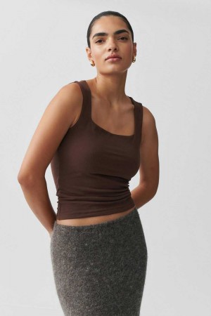 Brown Women Gina Tricot Basic Tank Top | 96UGOPJNM