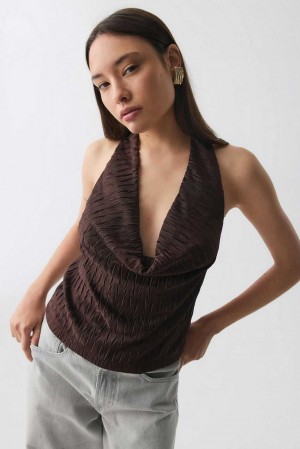 Brown Women Gina Tricot Cowl Neck Top | 62GAZCQUT