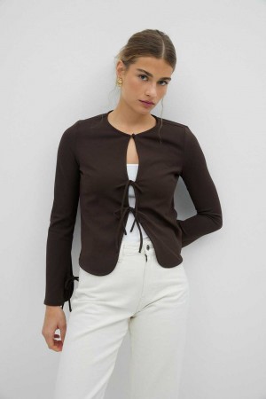 Brown Women Gina Tricot Front Tie Top | 94CXVBHZO