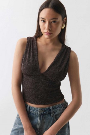 Brown Women Gina Tricot Glitter Top | 52PQILYNG