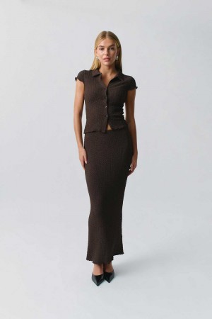 Brown Women Gina Tricot Maxi Skirts | 95HDFGJBS