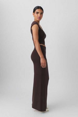 Brown Women Gina Tricot Soft Touch Folded Maxi Skirts | 19CDJPWLZ