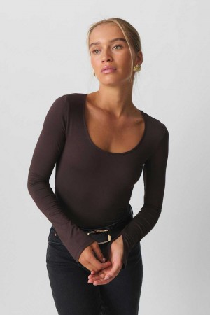 Brown Women Gina Tricot Soft Touch Jersey Tops | 84TXEMQAK