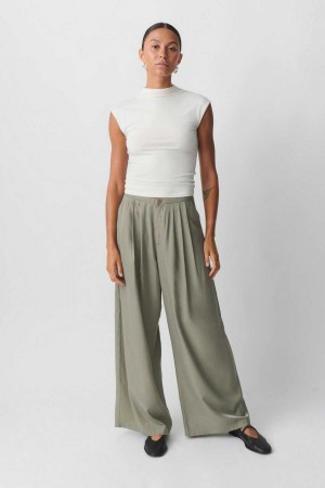 Green Women Gina Tricot Fluid Wide Trousers | 58TFWJBZM