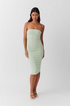 Green Women Gina Tricot Knitted Tube Dress | 92DFMNWCS