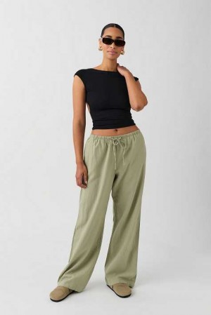 Green Women Gina Tricot Linen Blend Trousers | 05VIHSMPB