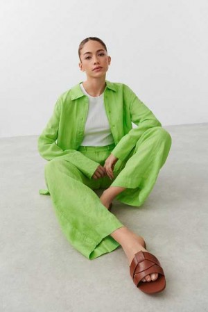 Green Women Gina Tricot Linen Trousers | 23BDZMJSU