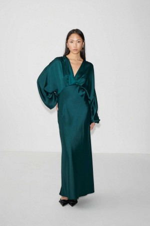 Green Women Gina Tricot Satin Midaxi Dress | 50HFIZYDR