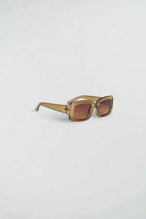 Green Women Gina Tricot Square Shaped Sunglasses | 52TYAQJMF