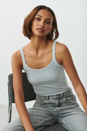 Grey Women Gina Tricot Basic Rib Tank Top | 29BJHPOCX