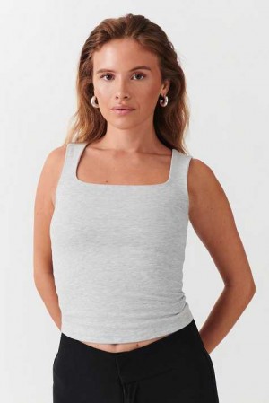 Grey Women Gina Tricot Basic Square Tank Top | 71TYVBOMG