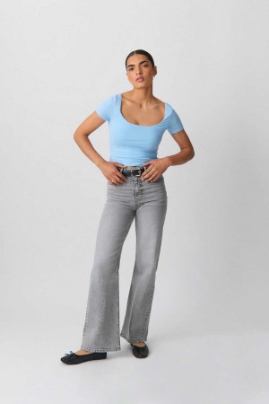 Grey Women Gina Tricot Comfy Wide Jeans | 45SGNJUHX