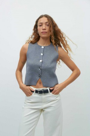 Grey Women Gina Tricot Fine Knitted Vest | 45FQRSULI