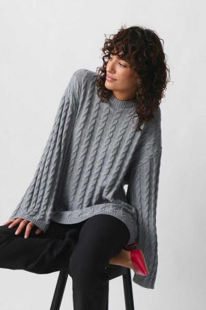 Grey Women Gina Tricot Knitted Cable Sweaters | 78YFBNAWK