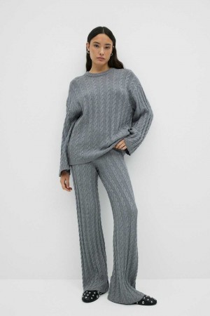 Grey Women Gina Tricot Knitted Cable Trousers | 06LNDPQRU