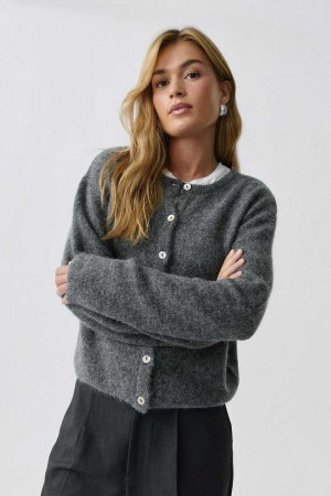 Grey Women Gina Tricot Knitted Cardigan | 10MRKTYSH