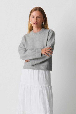 Grey Women Gina Tricot Knitted Crew Neck Sweaters | 39CLYWORT