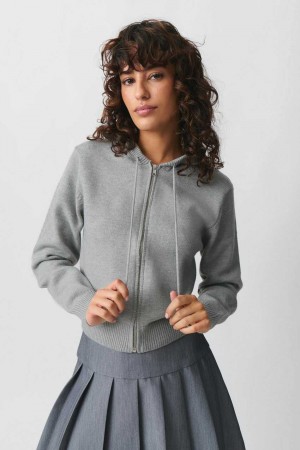 Grey Women Gina Tricot Knitted Hoodie | 70ZRXEPFQ