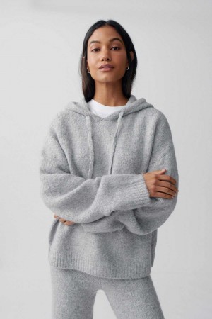 Grey Women Gina Tricot Knitted Hoodie | 87TJQWVZO