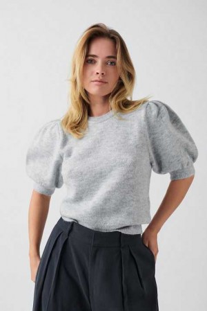 Grey Women Gina Tricot Knitted Puff Sleeve Sweaters | 97TYLAUJR