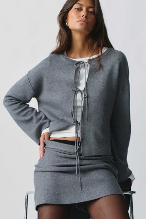 Grey Women Gina Tricot Knitted Tie Cardigan | 37SEDCXLK