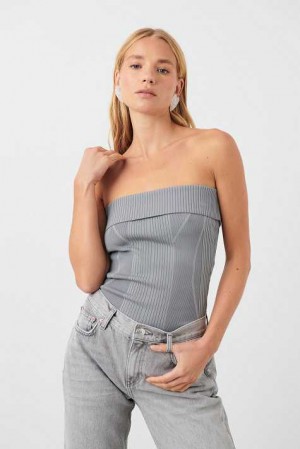 Grey Women Gina Tricot Knitted Tube Top | 25SICNXQT