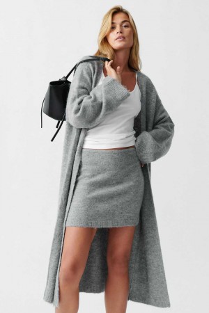 Grey Women Gina Tricot Long Knitted Cardigan | 70CGVPZOU