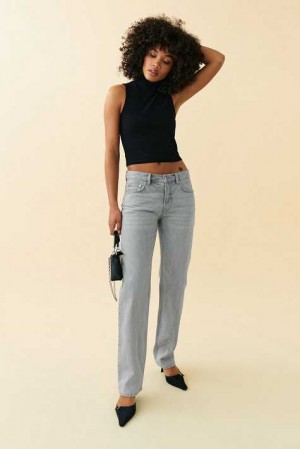 Grey Women Gina Tricot Low Straight Jeans | 86KBGRZTJ