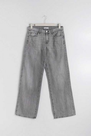 Grey Women Gina Tricot Low Wide Jeans | 59XVGYIMU