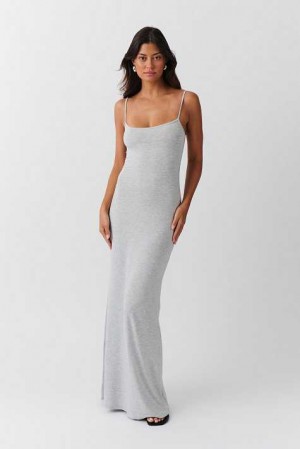 Grey Women Gina Tricot Maxi Slip Dress | 80ZCLDUSE