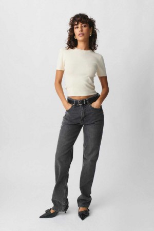 Grey Women Gina Tricot Mid Straight Jeans | 19HZAVILY