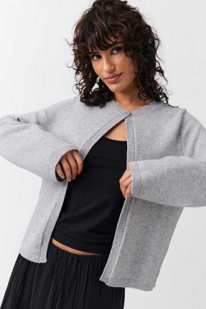 Grey Women Gina Tricot One Button Knit Cardigan | 43HQILZKC