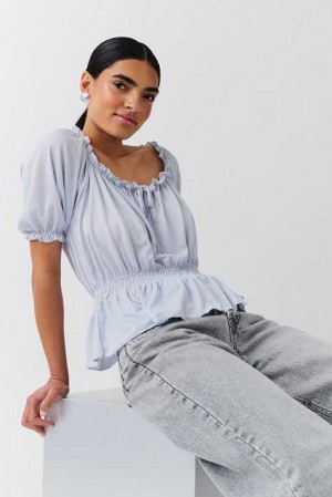 Grey Women Gina Tricot Puff Sleeve Blouse | 70IBXRSPO