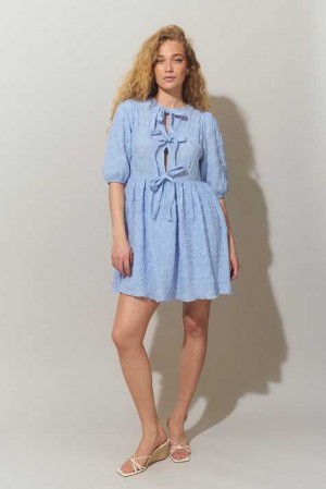 Grey Women Gina Tricot Puff Sleeve Tie Dress | 06NOLVYIU