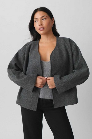 Grey Women Gina Tricot Round Neck Short Jacket | 28BTEYZWP