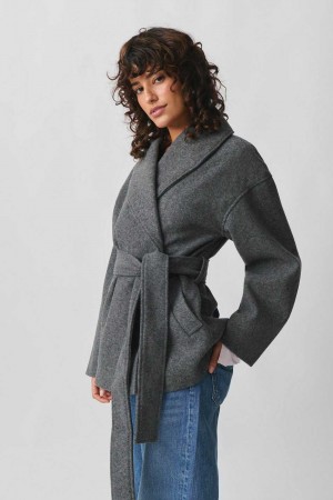 Grey Women Gina Tricot Shawl Collar Short Coat | 03YLDXBKU