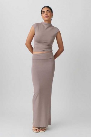 Grey Women Gina Tricot Soft Touch Folded Maxi Skirts | 45QHGZSAO