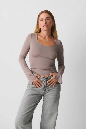 Grey Women Gina Tricot Soft Touch Jersey Tops | 59XGVNRWU